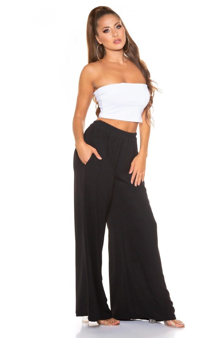 Pantaloni dama evazati largi negri Katarina Pantaloni dama evazati largi negri Katarina 4 - jojofashion.ro