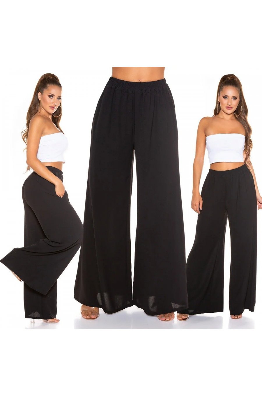 Pantaloni dama evazati largi negri Katarina Pantaloni dama evazati largi negri Katarina 5 - jojofashion.ro