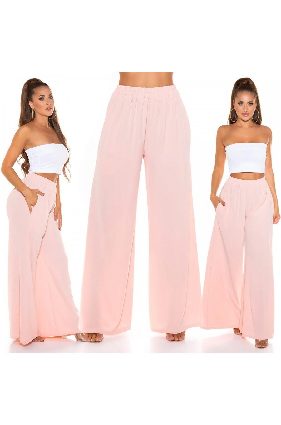 Pantaloni dama evazati largi roz pal Katarina Pantaloni dama evazati largi roz pal Katarina 4 - jojofashion.ro