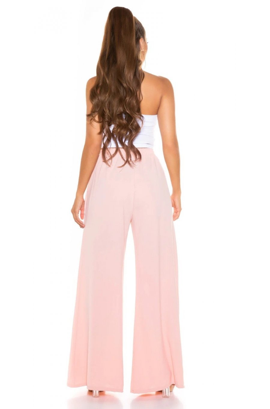 Pantaloni dama evazati largi roz pal Katarina Pantaloni dama evazati largi roz pal Katarina 5 - jojofashion.ro