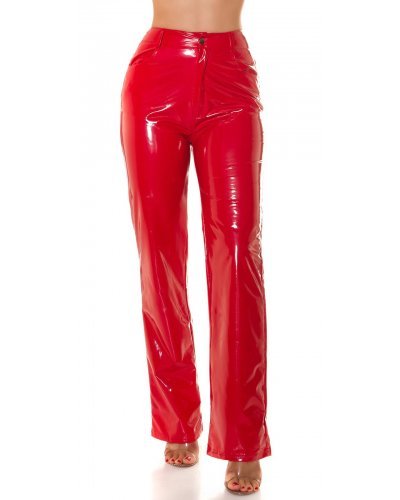 Pantaloni dama evazati, latex, rosii, cu talia inalta, Victory Tinute de club, Pantaloni dama evazati, latex, rosii, cu talia inalta, Victory - jojofashion.ro