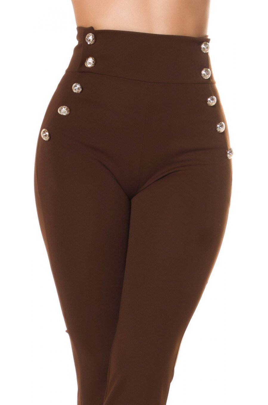 Pantaloni dama evazati maro cu nasturi aurii Arya Pantaloni dama evazati maro cu nasturi aurii Arya 2 - jojofashion.ro