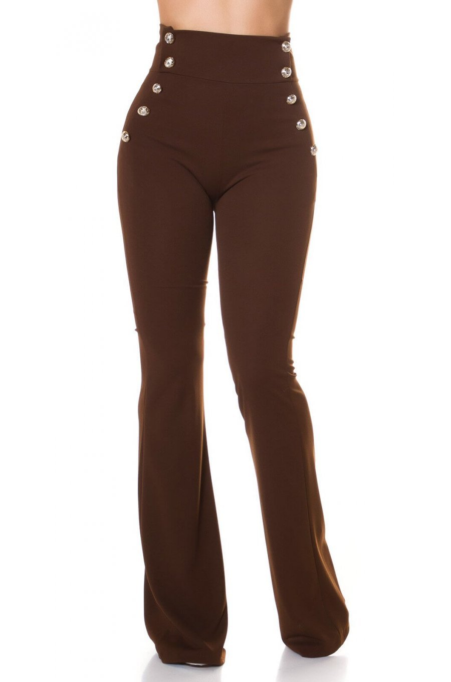 Pantaloni dama evazati maro cu nasturi aurii Arya Pantaloni dama evazati maro cu nasturi aurii Arya 1 - jojofashion.ro