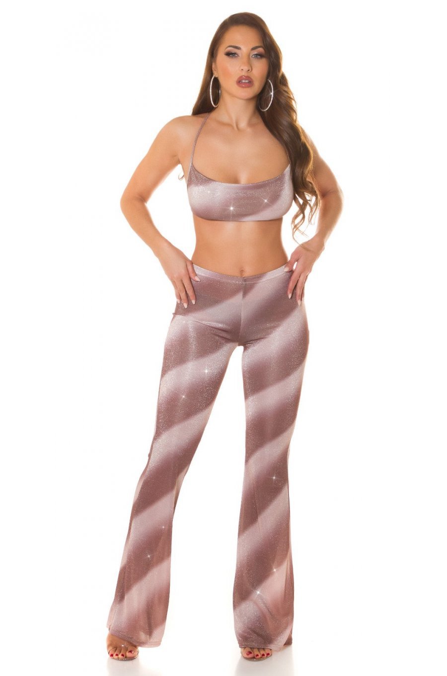 Pantaloni dama evazati, maro in degrade, glitter, Katyusha Pantaloni dama evazati, maro in degrade, glitter, Katyusha 3 - jojofashion.ro