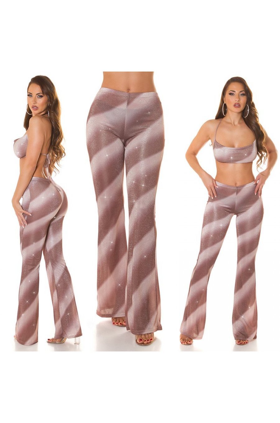 Pantaloni dama evazati, maro in degrade, glitter, Katyusha Pantaloni dama evazati, maro in degrade, glitter, Katyusha 7 - jojofashion.ro
