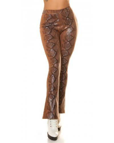 Pantaloni dama evazati, maro, piele eco, animal print snake, Zenka Pantaloni piele dama, Pantaloni dama evazati, maro, piele eco, animal print snake, Zenka - jojofashion.ro
