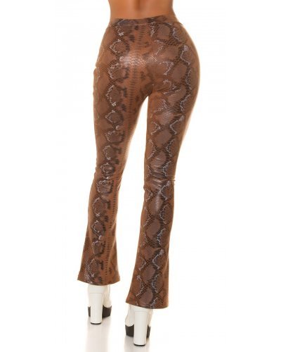 Pantaloni dama evazati, maro, piele eco, animal print snake, Zenka Pantaloni piele dama, Pantaloni dama evazati, maro, piele eco, animal print snake, Zenka - jojofashion.ro