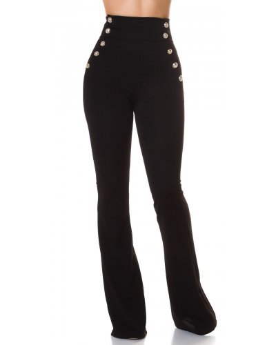 Pantaloni dama, Pantaloni dama evazati negri cu nasturi aurii Arya - jojofashion.ro