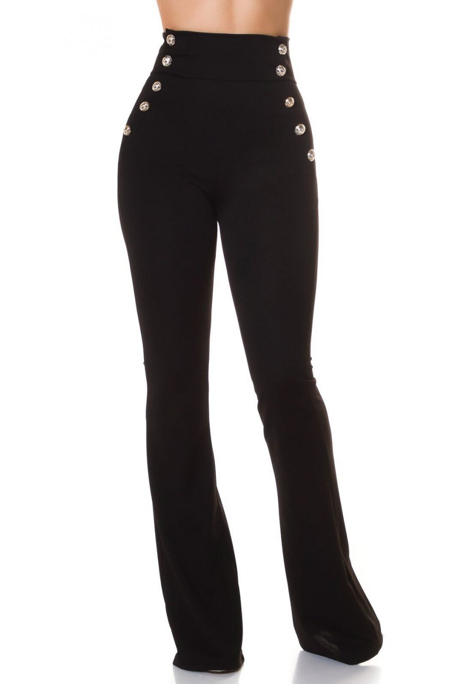 Pantaloni dama evazati negri cu nasturi aurii Arya 1 - jojofashion.ro