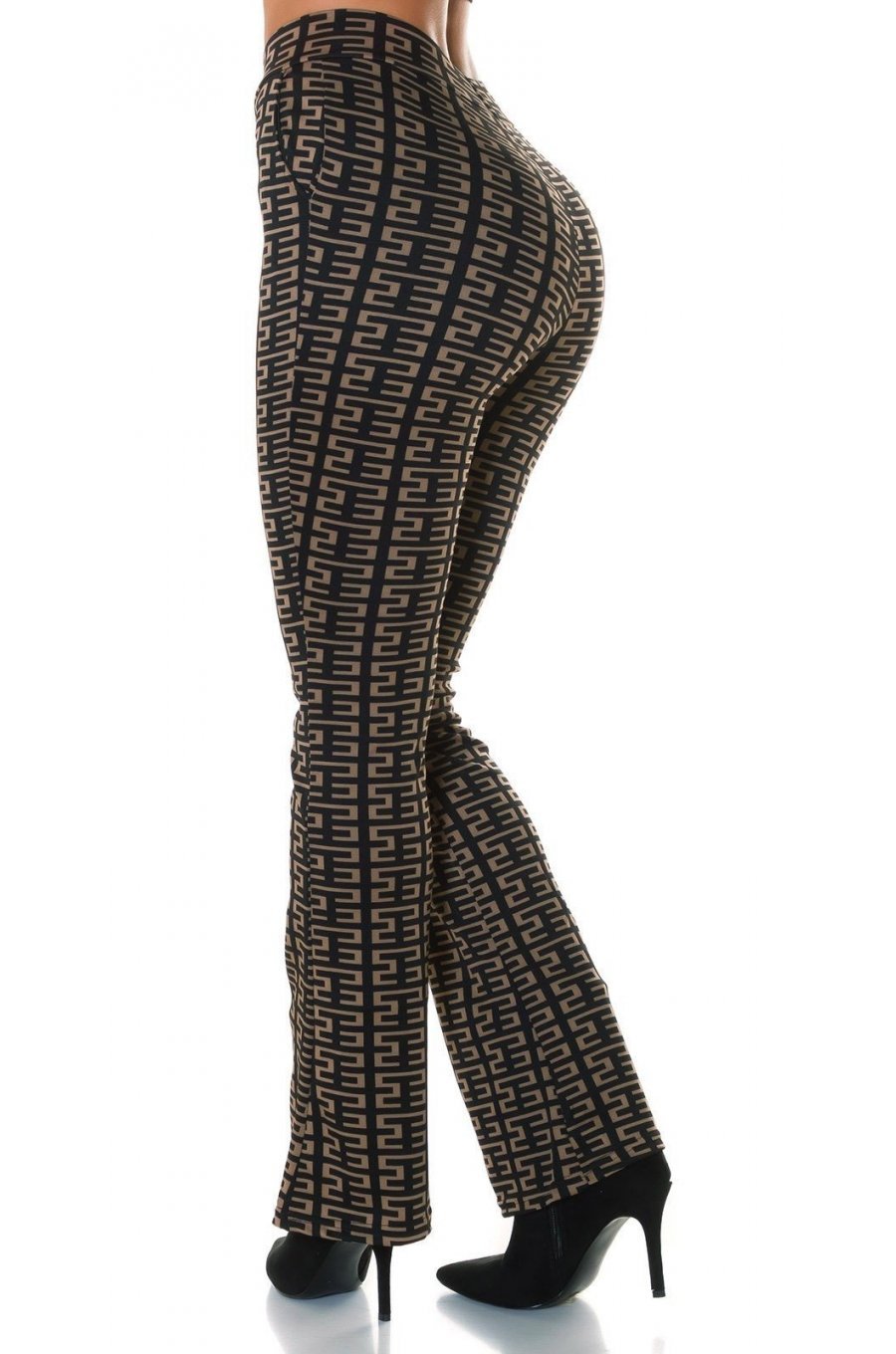 Pantaloni dama evazati, negri cu print cappuccino, Selinn Pantaloni dama evazati, negri cu print cappuccino, Selinn 2 - jojofashion.ro