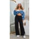 Pantaloni dama evazati, negri, cu striatii si talie inalta, Kayna Pantaloni dama evazati, negri, cu striatii si talie inalta, Kayna 4 - jojofashion.ro