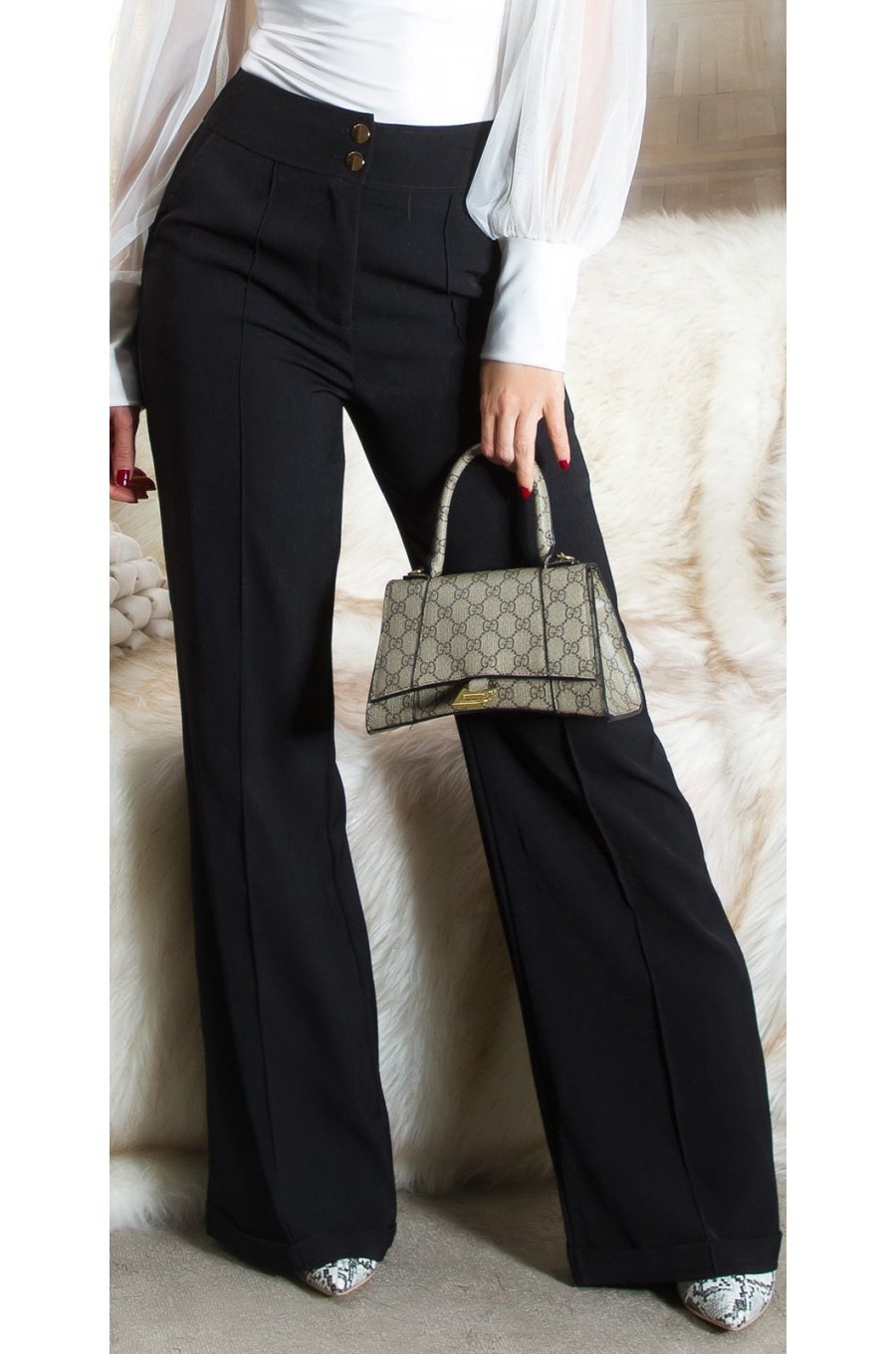 Pantaloni dama evazati, negri, cu talia inalta, Deussa Pantaloni dama evazati, negri, cu talia inalta, Deussa 1 - jojofashion.ro