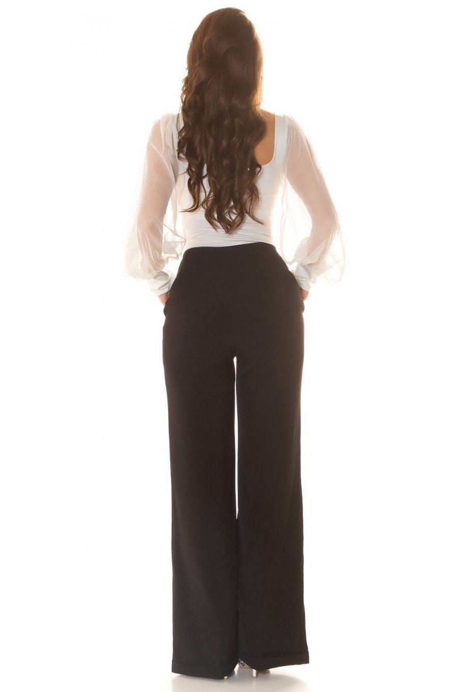 Pantaloni dama evazati, negri, cu talia inalta, Deussa Pantaloni dama evazati, negri, cu talia inalta, Deussa 7 - jojofashion.ro