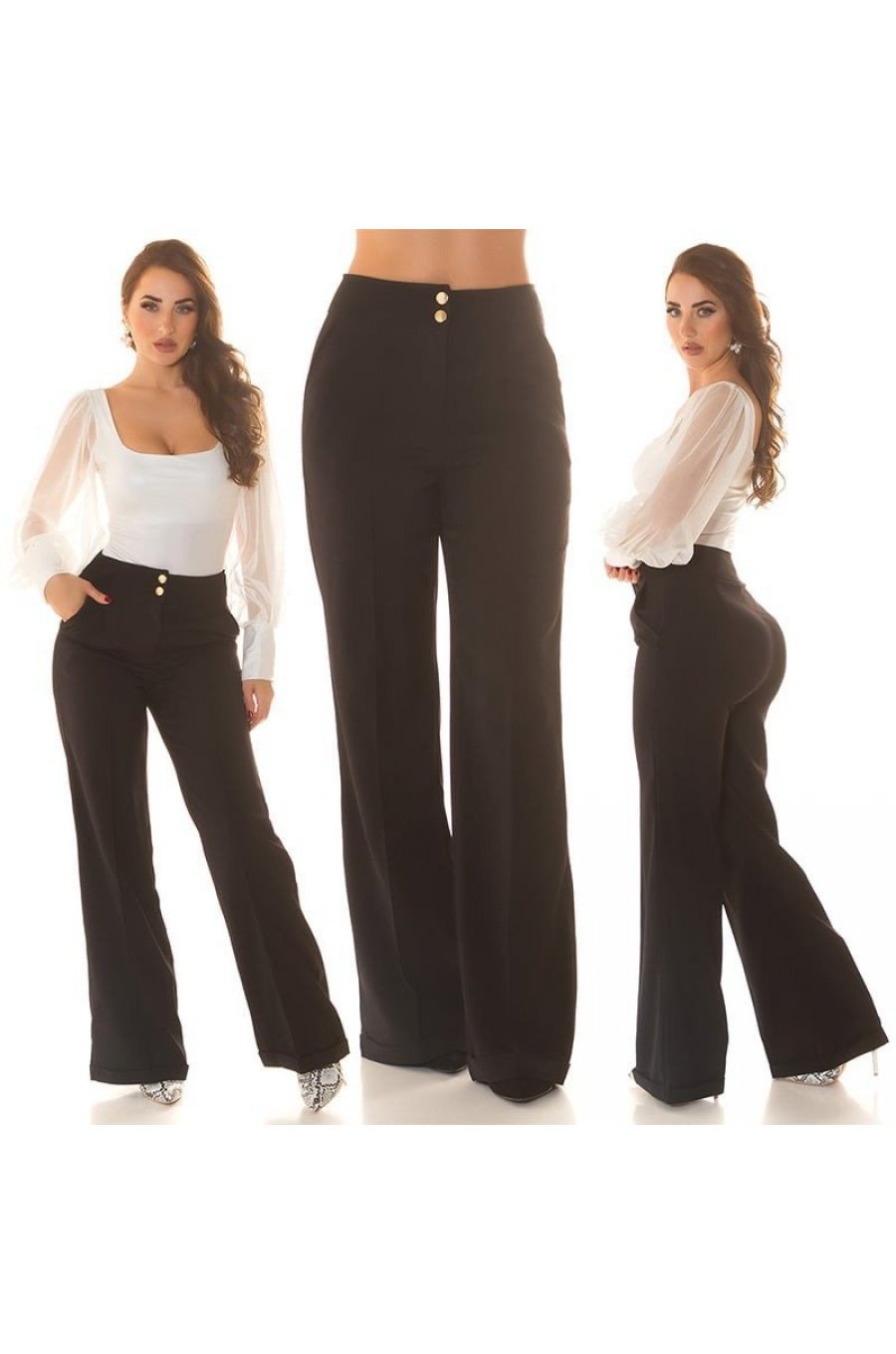 Pantaloni dama evazati, negri, cu talia inalta, Deussa Pantaloni dama evazati, negri, cu talia inalta, Deussa 9 - jojofashion.ro