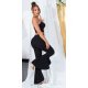 Pantaloni dama evazati, negri, cu volane si talie inalta, Flamenco 5 - jojofashion.ro