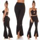 Pantaloni dama evazati, negri, cu volane si talie inalta, Flamenco 9 - jojofashion.ro