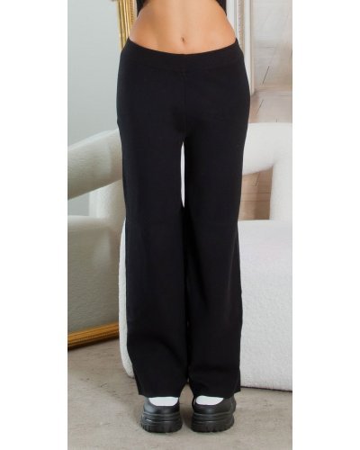 Pantaloni dama evazati, negri, din vascoza, cu talia inalta, Jalyn - jojofashion.ro