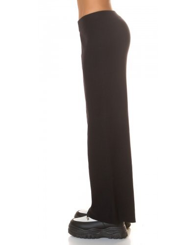 Pantaloni dama evazati, negri, din vascoza, cu talia inalta, Jalyn - jojofashion.ro