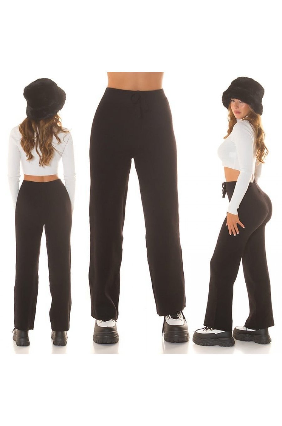 Pantaloni dama evazati, negri, din vascoza, cu talia inalta, Killya Pantaloni dama evazati, negri, din vascoza, cu talia inalta, Killya 5 - jojofashion.ro