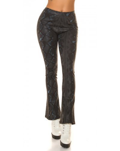 Pantaloni dama evazati, negri, piele eco, animal print snake, Zenka Pantaloni piele dama, Pantaloni dama evazati, negri, piele eco, animal print snake, Zenka - jojofashion.ro
