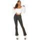 Pantaloni dama evazati, negri, piele eco, animal print snake, Zenka 6 - jojofashion.ro