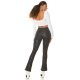 Pantaloni dama evazati, negri, piele eco, animal print snake, Zenka 7 - jojofashion.ro