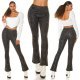 Pantaloni dama evazati, negri, piele eco, animal print snake, Zenka 9 - jojofashion.ro