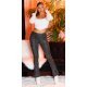 Pantaloni dama evazati, negri, piele eco, animal print snake, Zenka 4 - jojofashion.ro