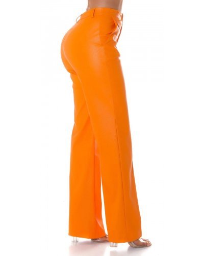 Pantaloni piele dama, Pantaloni dama evazati piele eco orange Reyna - jojofashion.ro