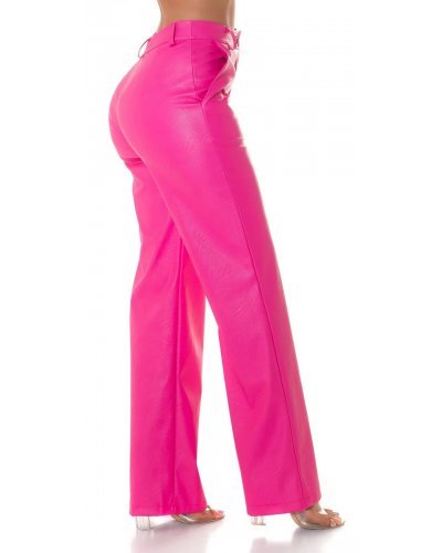 Pantaloni piele dama, Pantaloni dama evazati piele eco roz Reyna - jojofashion.ro