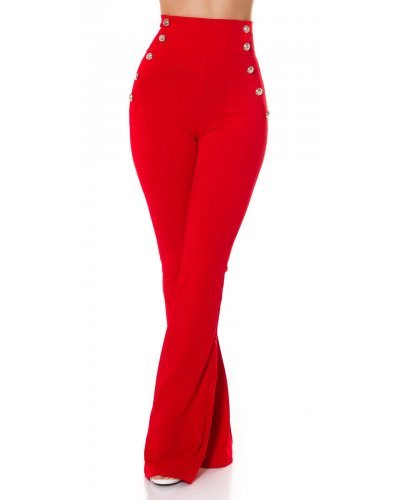Pantaloni dama, Pantaloni dama evazati rosii cu nasturi aurii Arya - jojofashion.ro