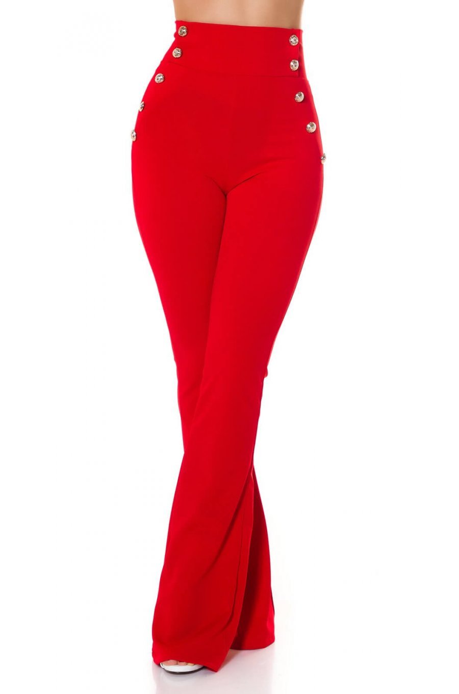 Pantaloni dama evazati rosii cu nasturi aurii Arya 1 - jojofashion.ro