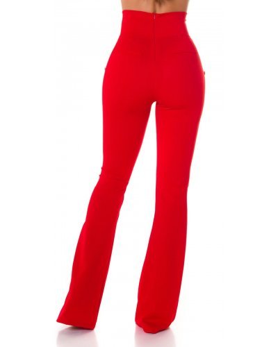 Pantaloni dama, Pantaloni dama evazati rosii cu nasturi aurii Arya - jojofashion.ro