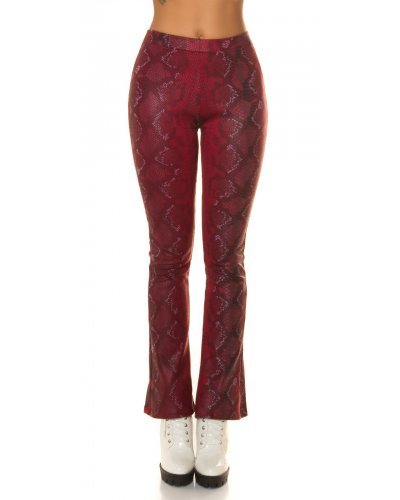 Pantaloni dama evazati, rosii, piele eco, animal print snake, Zenka Pantaloni piele dama, Pantaloni dama evazati, rosii, piele eco, animal print snake, Zenka - jojofashion.ro