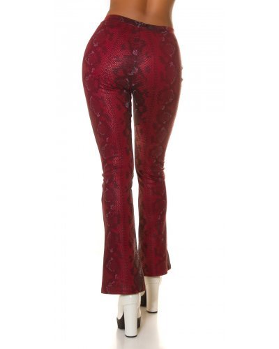 Pantaloni dama evazati, rosii, piele eco, animal print snake, Zenka Pantaloni piele dama, Pantaloni dama evazati, rosii, piele eco, animal print snake, Zenka - jojofashion.ro