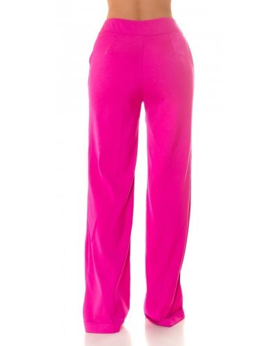 Pantaloni dama evazati, roz ciclam, cu talia inalta, Deussa - jojofashion.ro