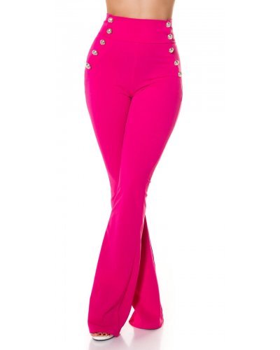 Pantaloni dama, Pantaloni dama evazati roz cu nasturi aurii Arya - jojofashion.ro