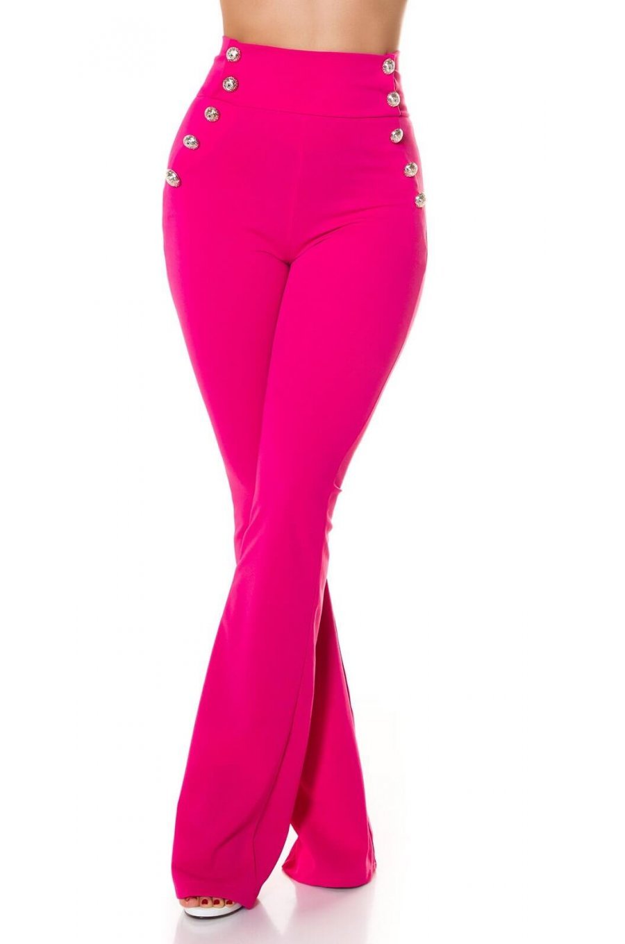 Pantaloni dama evazati roz cu nasturi aurii Arya Pantaloni dama evazati roz cu nasturi aurii Arya 1 - jojofashion.ro
