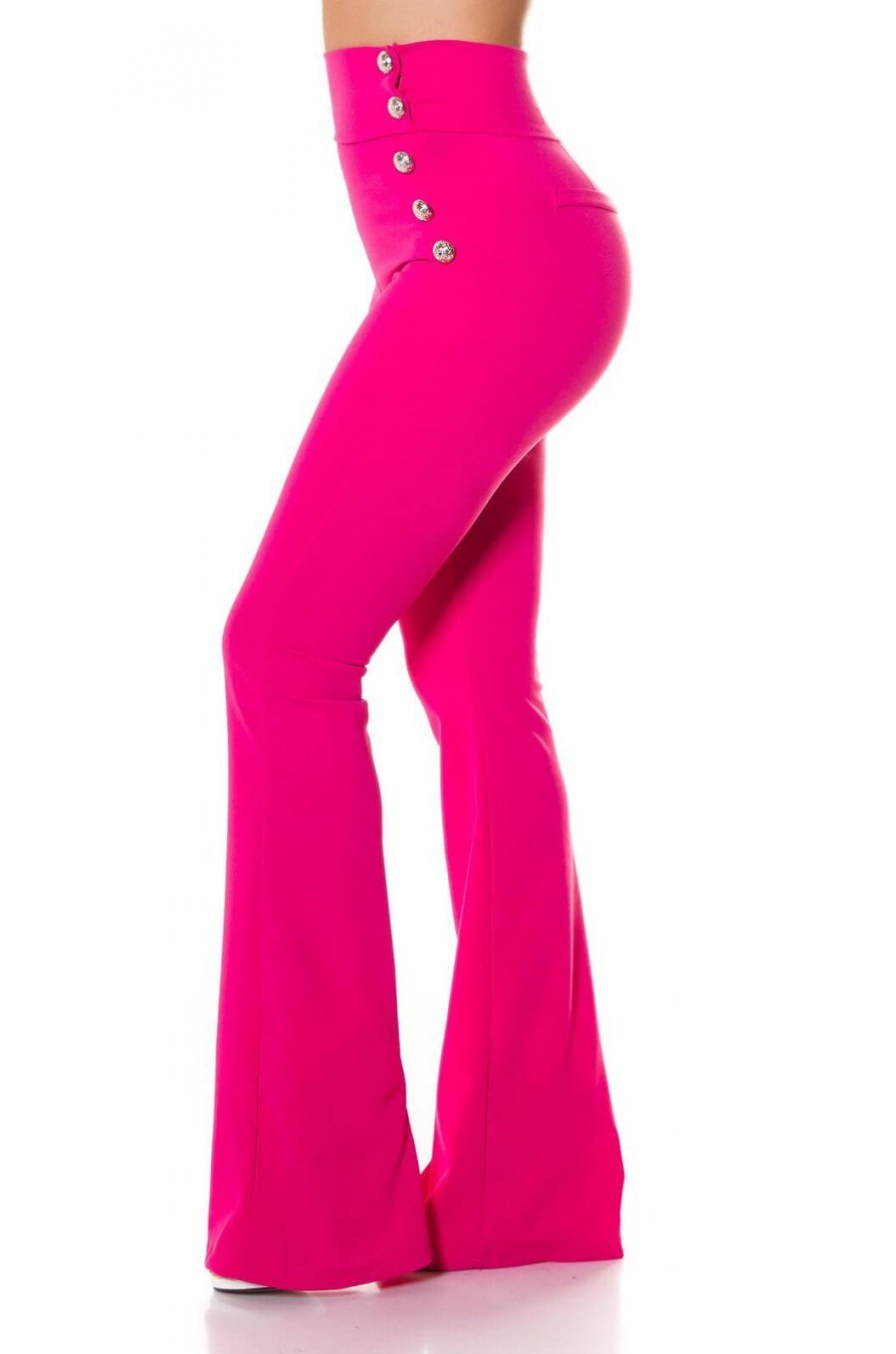 Pantaloni dama evazati roz cu nasturi aurii Arya Pantaloni dama evazati roz cu nasturi aurii Arya 3 - jojofashion.ro