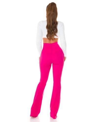 Pantaloni dama, Pantaloni dama evazati roz cu nasturi aurii Arya - jojofashion.ro