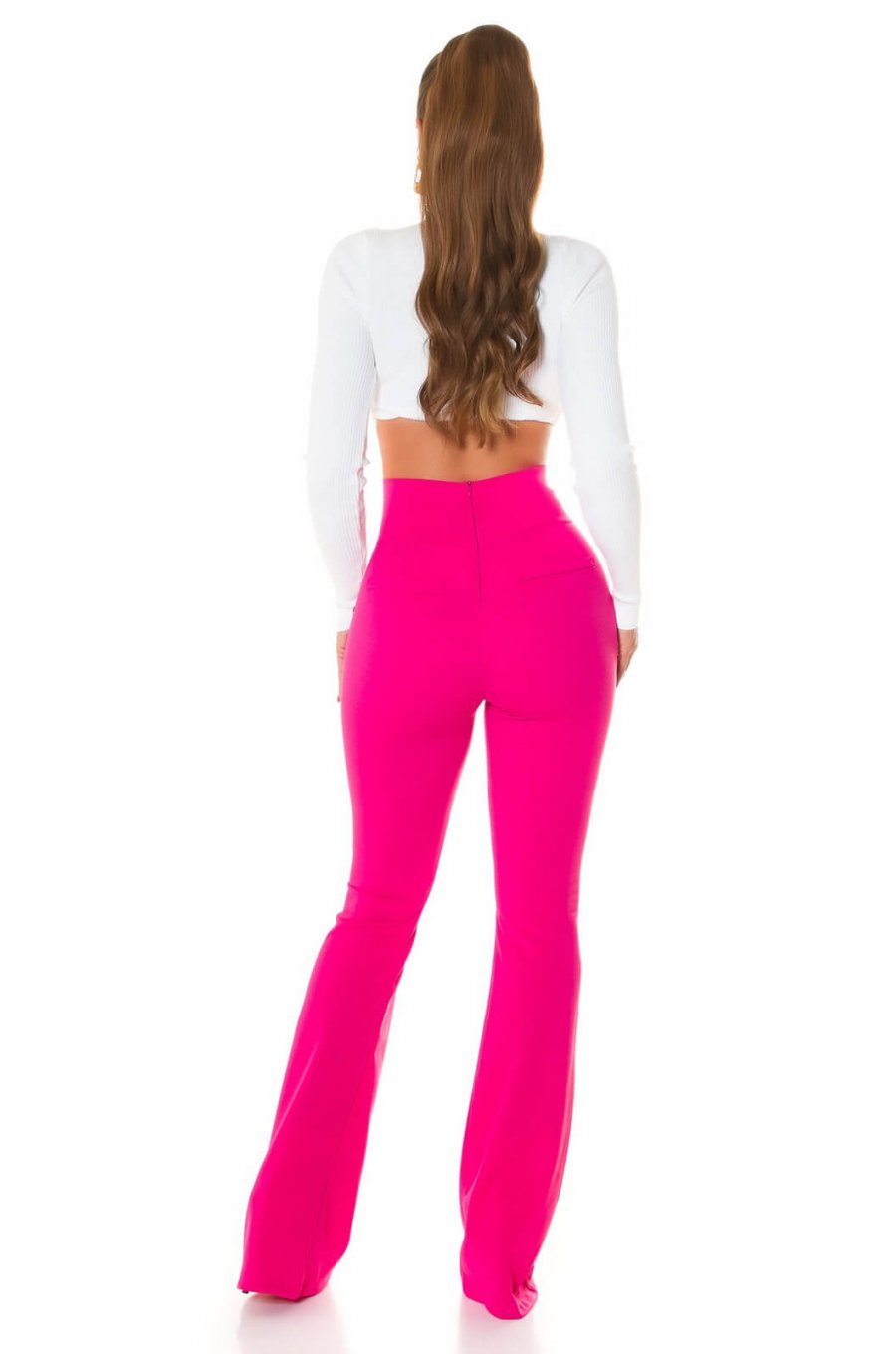 Pantaloni dama evazati roz cu nasturi aurii Arya Pantaloni dama evazati roz cu nasturi aurii Arya 2 - jojofashion.ro