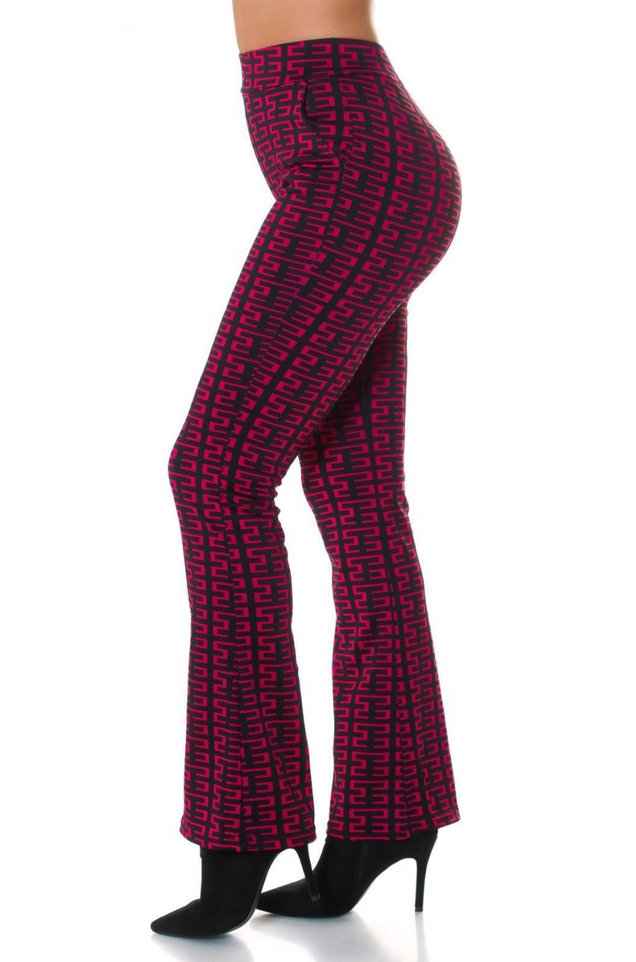 Pantaloni dama evazati, roz fucsia cu print negru, Selinn Pantaloni dama evazati, roz fucsia cu print negru, Selinn 2 - jojofashion.ro