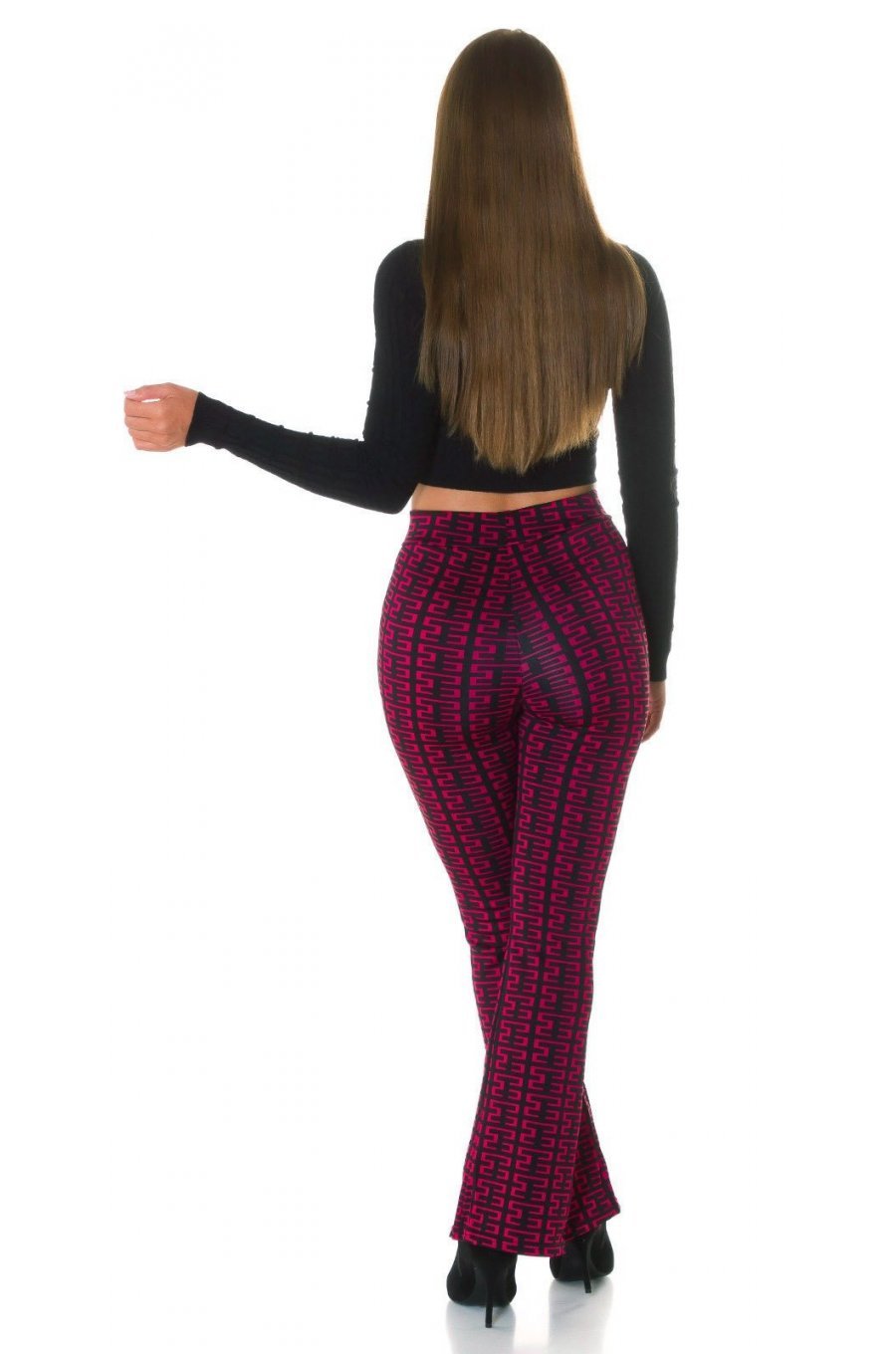 Pantaloni dama evazati, roz fucsia cu print negru, Selinn Pantaloni dama evazati, roz fucsia cu print negru, Selinn 6 - jojofashion.ro