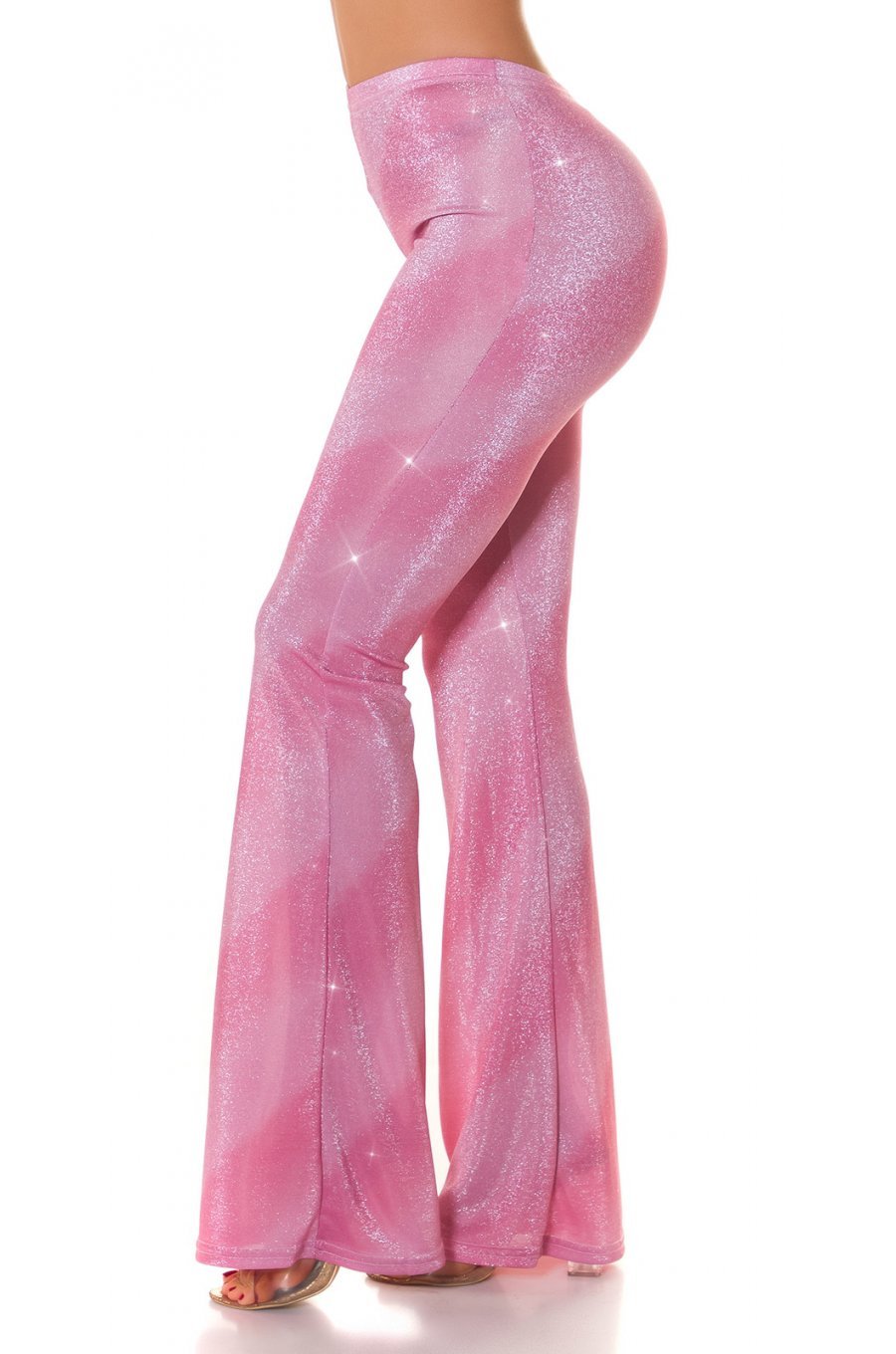 Pantaloni dama evazati, roz in degrade, glitter, Katyusha 2 - jojofashion.ro