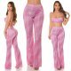 Pantaloni dama evazati, roz in degrade, glitter, Katyusha 7 - jojofashion.ro