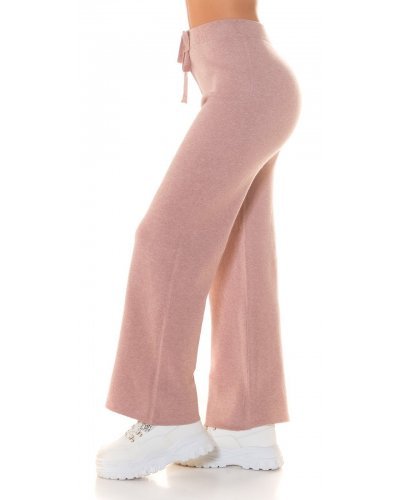 Pantaloni dama evazati, roz prafuit, din vascoza, cu talia inalta, Killya - jojofashion.ro