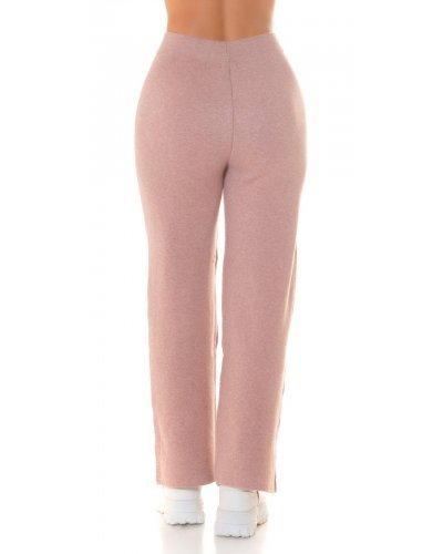 Pantaloni dama evazati, roz prafuit, din vascoza, cu talia inalta, Killya - jojofashion.ro