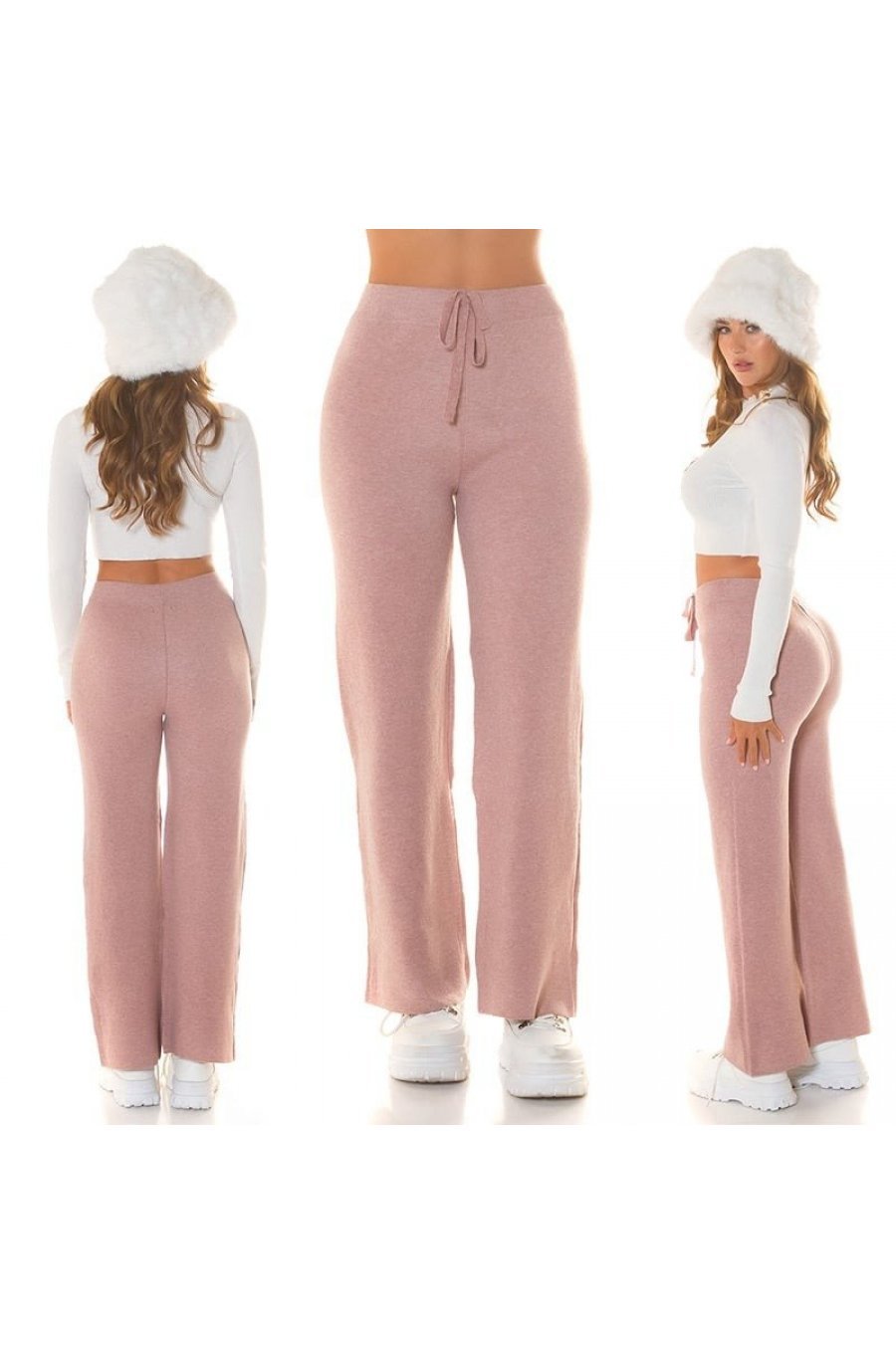 Pantaloni dama evazati, roz prafuit, din vascoza, cu talia inalta, Killya Pantaloni dama evazati, roz prafuit, din vascoza, cu talia inalta, Killya 5 - jojofashion.ro