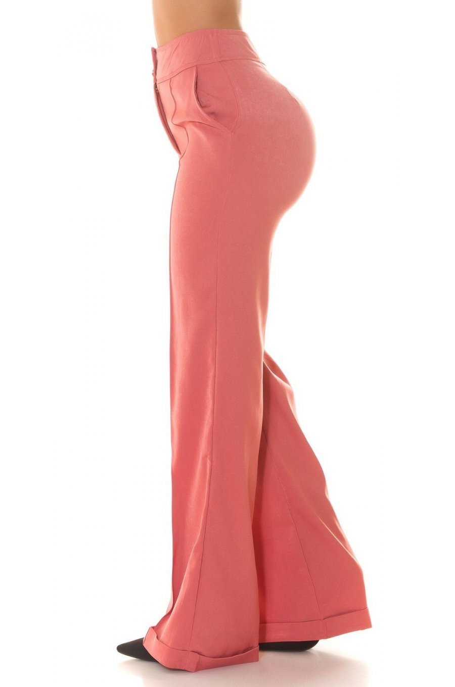 Pantaloni dama evazati, roz somon, cu talia inalta, Deussa Pantaloni dama evazati, roz somon, cu talia inalta, Deussa 2 - jojofashion.ro