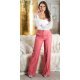 Pantaloni dama evazati, roz somon, cu talia inalta, Deussa Pantaloni dama evazati, roz somon, cu talia inalta, Deussa 4 - jojofashion.ro